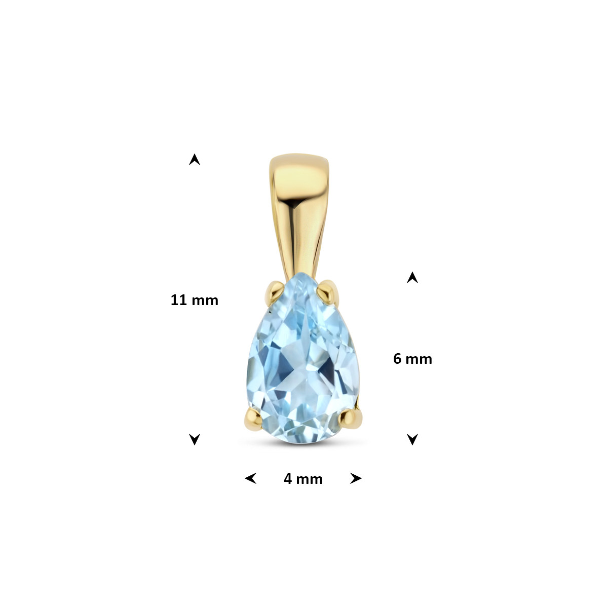 14-karaat gouden hanger met blauwe topaas druppel 4 mm breed - Hoogte 11 mm