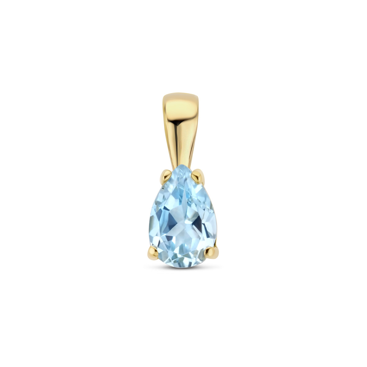 14-karaat gouden hanger met blauwe topaas druppel 4 mm breed - Hoogte 11 mm