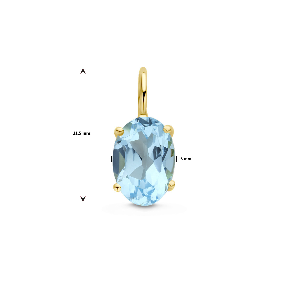 14-karaat gouden hanger met blauwe topaas ovaal - 5 mm x 11. 5mm