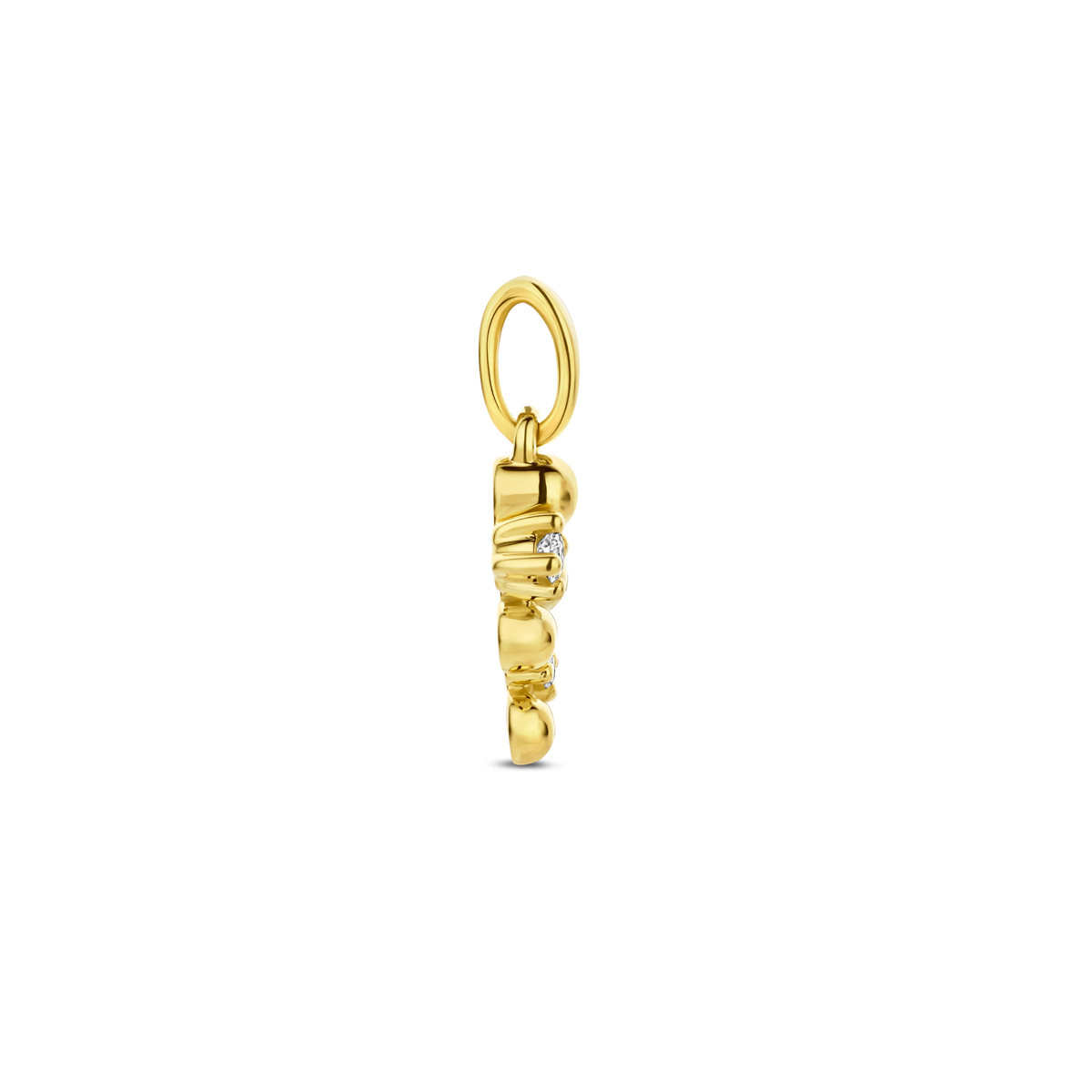 14-karaat gouden hanger met bolletjes en 2 diamanten 5.5 mm breed - Hoogte 16 mm