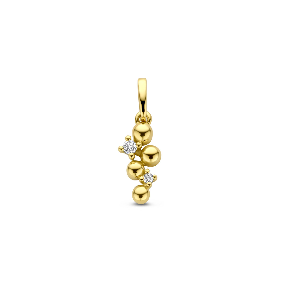14-karaat gouden hanger met bolletjes en 2 diamanten 5.5 mm breed - Hoogte 16 mm