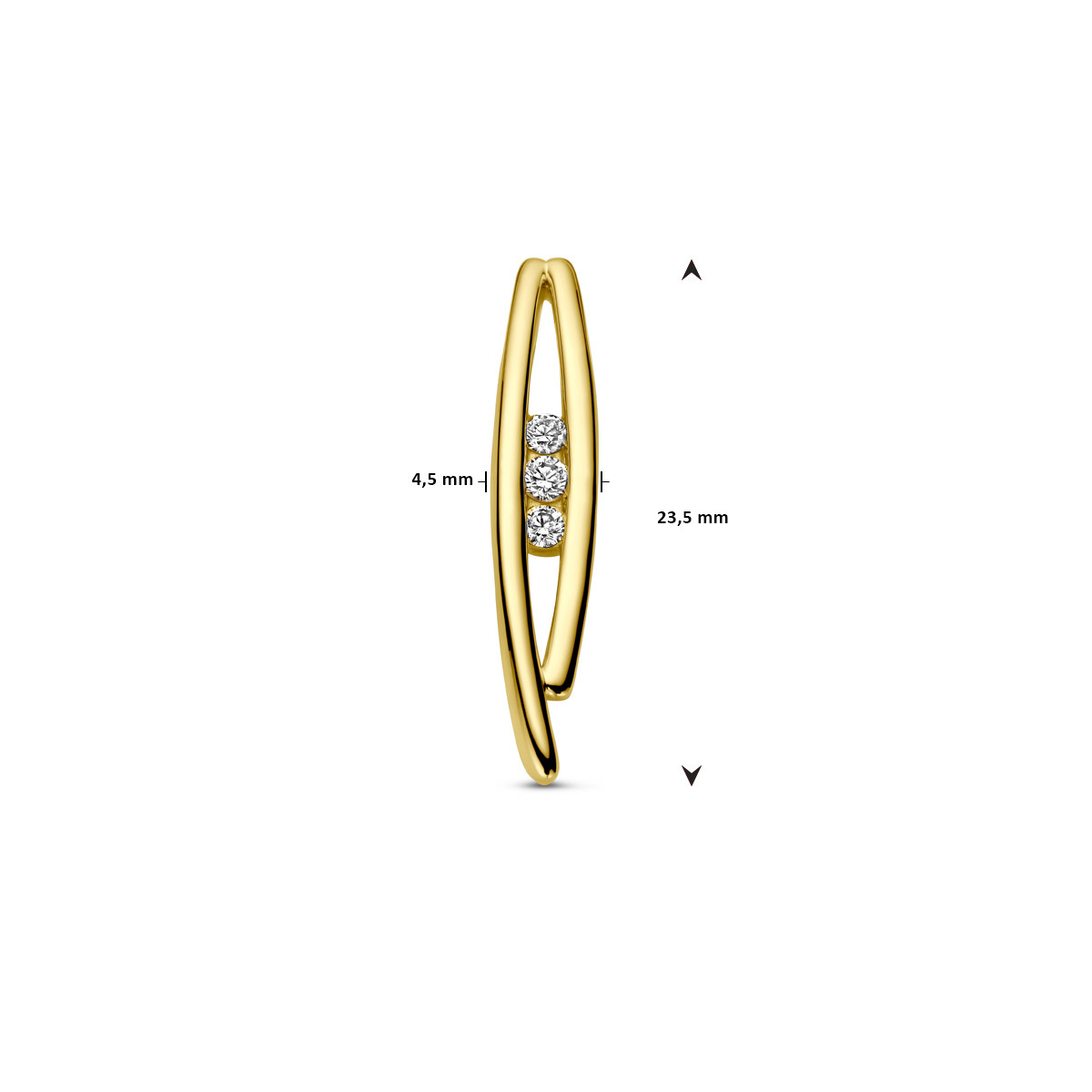 14-karaat gouden hanger met drie diamanten 0.10 crt - 4.5 mm x 23.5 mm
