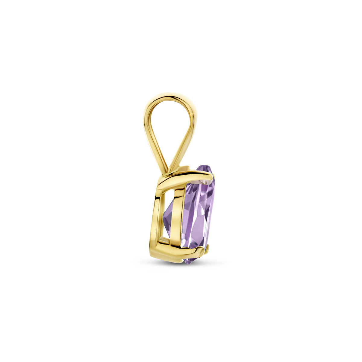 14-karaat gouden hanger met druppel paarse amethist 4 mm breed - Hoogte 11 mm