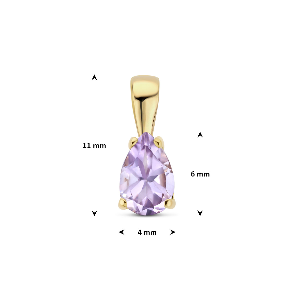 14-karaat gouden hanger met druppel paarse amethist 4 mm breed - Hoogte 11 mm