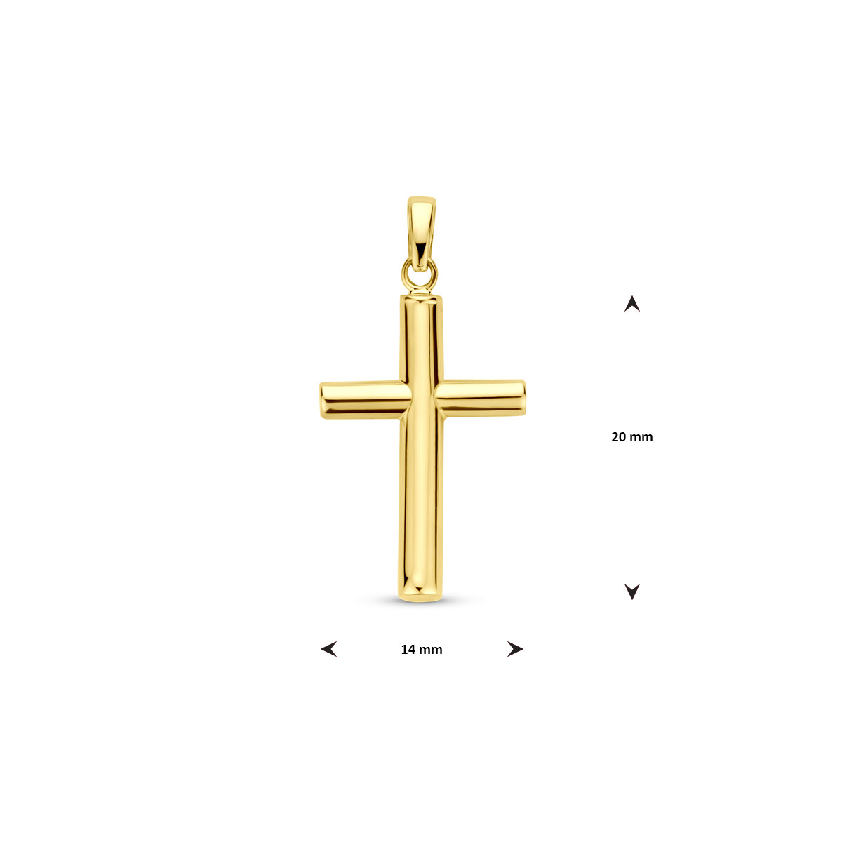 14-karaat gouden hanger met glanzend kruisje 14 mm breed - Hoogte 20 mm