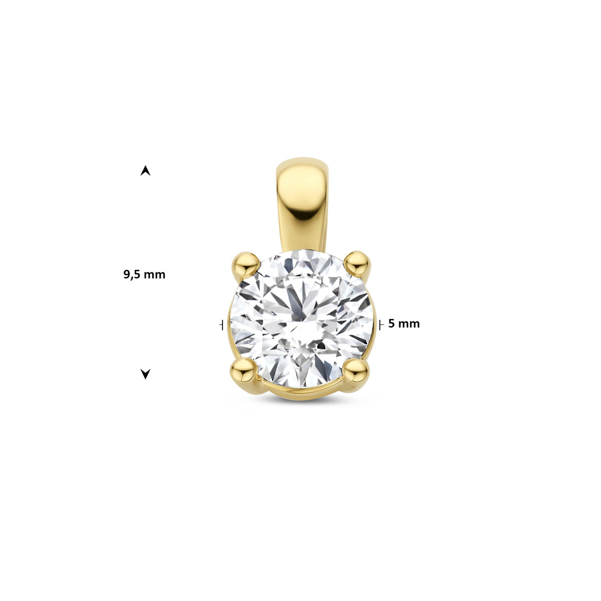 14-karaat gouden hanger met lab grown diamond 0.50 crt 5 mm breed - Hoogte 9.5 mm