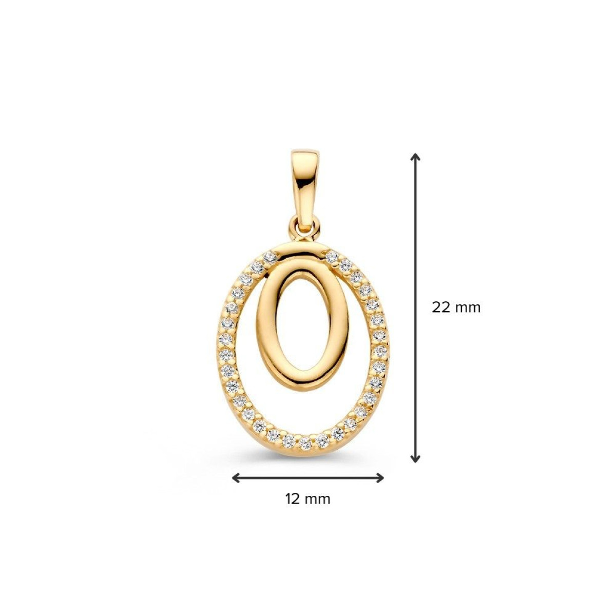 14-karaat gouden hanger met open ovalen en zirkonia- 12 mm x 22 mm
