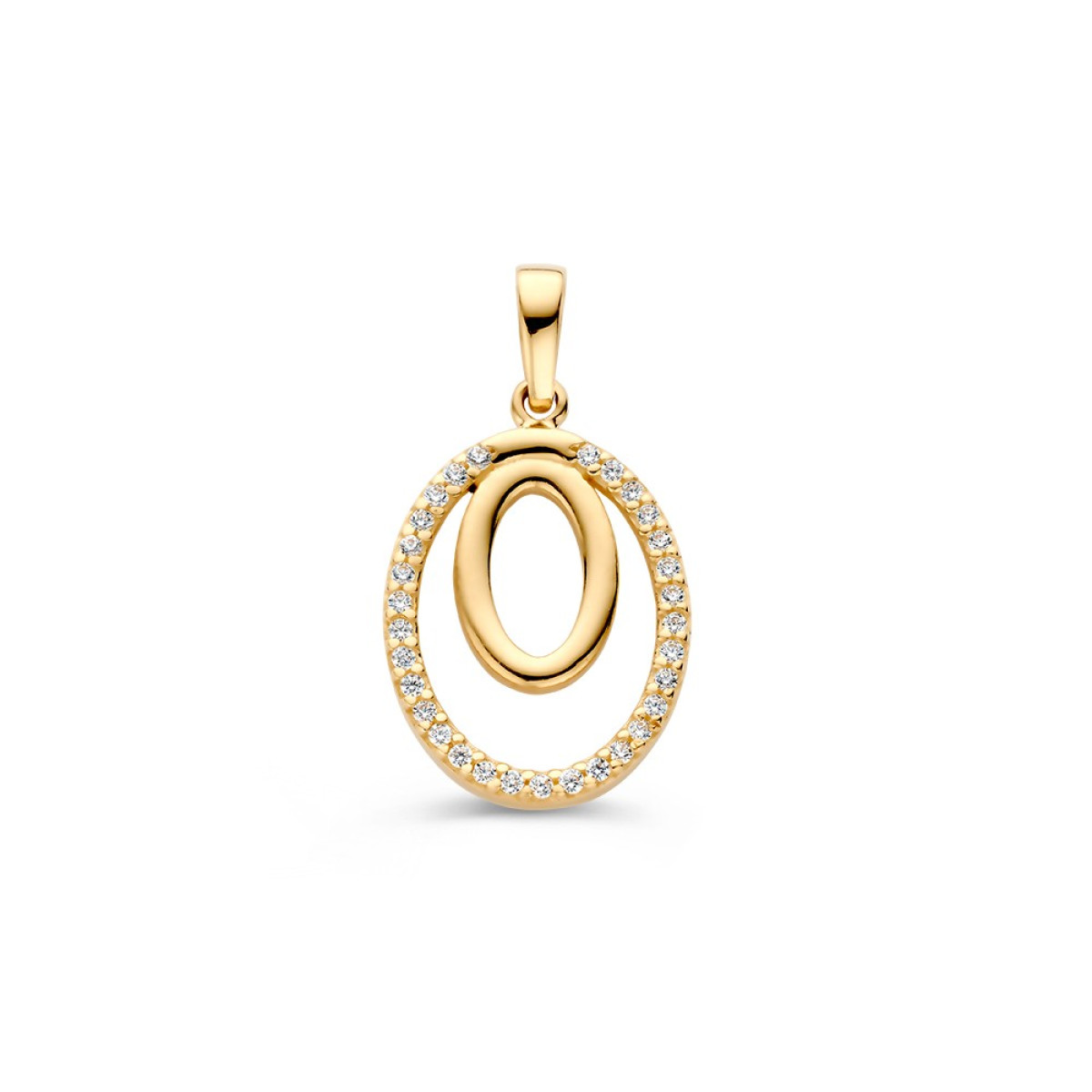14-karaat gouden hanger met open ovalen en zirkonia- 12 mm x 22 mm