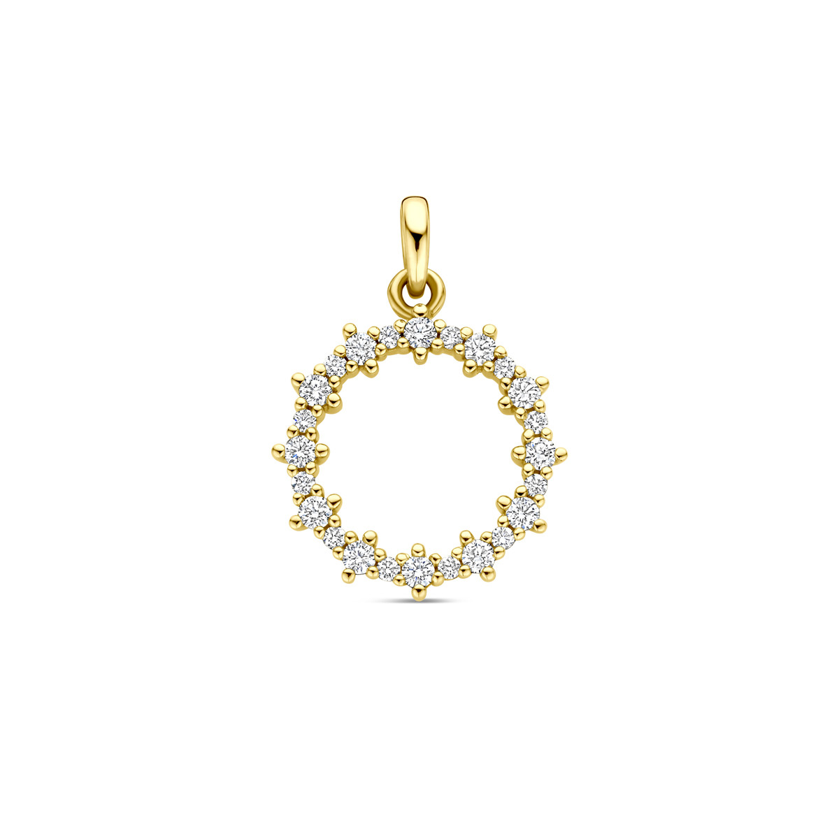 14-karaat gouden hanger met open rondje van briljant geslepen diamanten 0.25 crt - Hoogte 18 mm