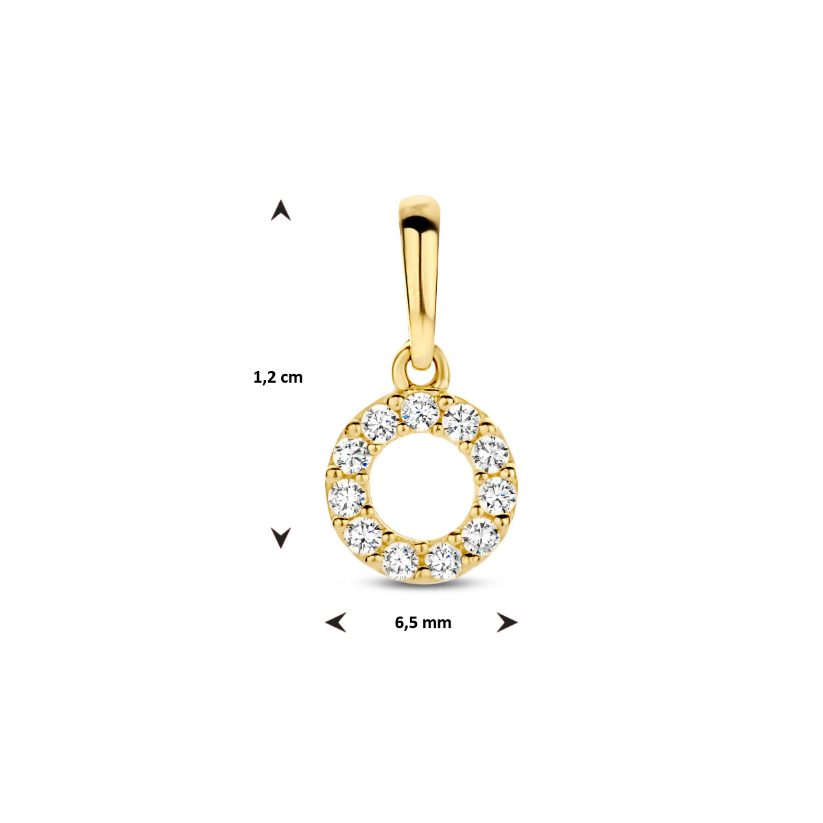 14-karaat gouden hanger met open zirkonia cirkel 6.5 mm breed - Hoogte 12 mm