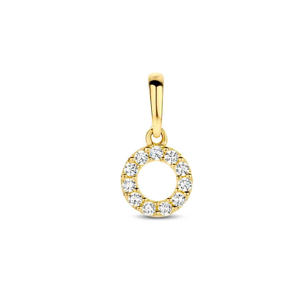 14-karaat gouden hanger met open zirkonia cirkel 6.5 mm breed - Hoogte 12 mm
