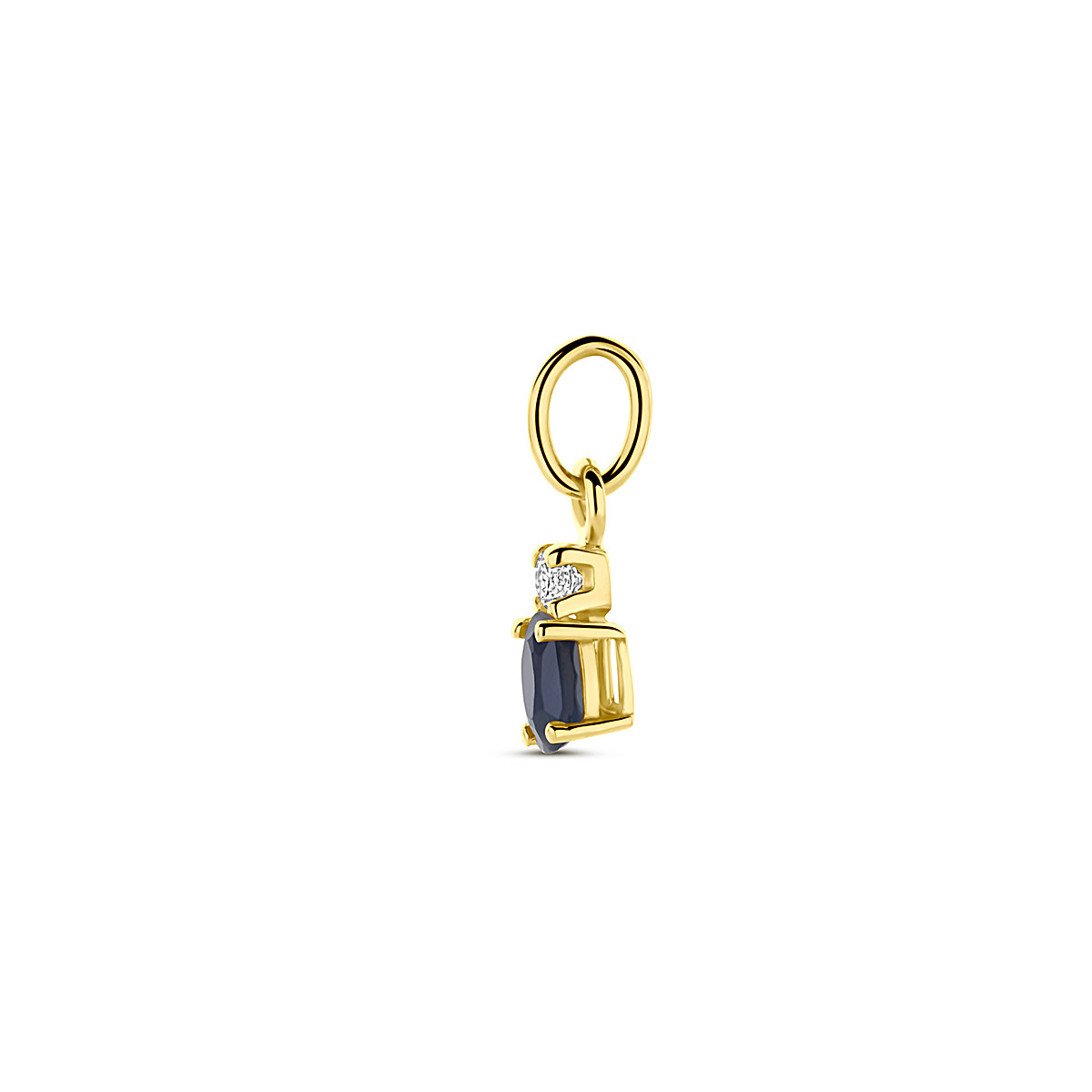 14-karaat gouden hanger met ovale saffier en transparante zirkonia - Hoogte 12 mm