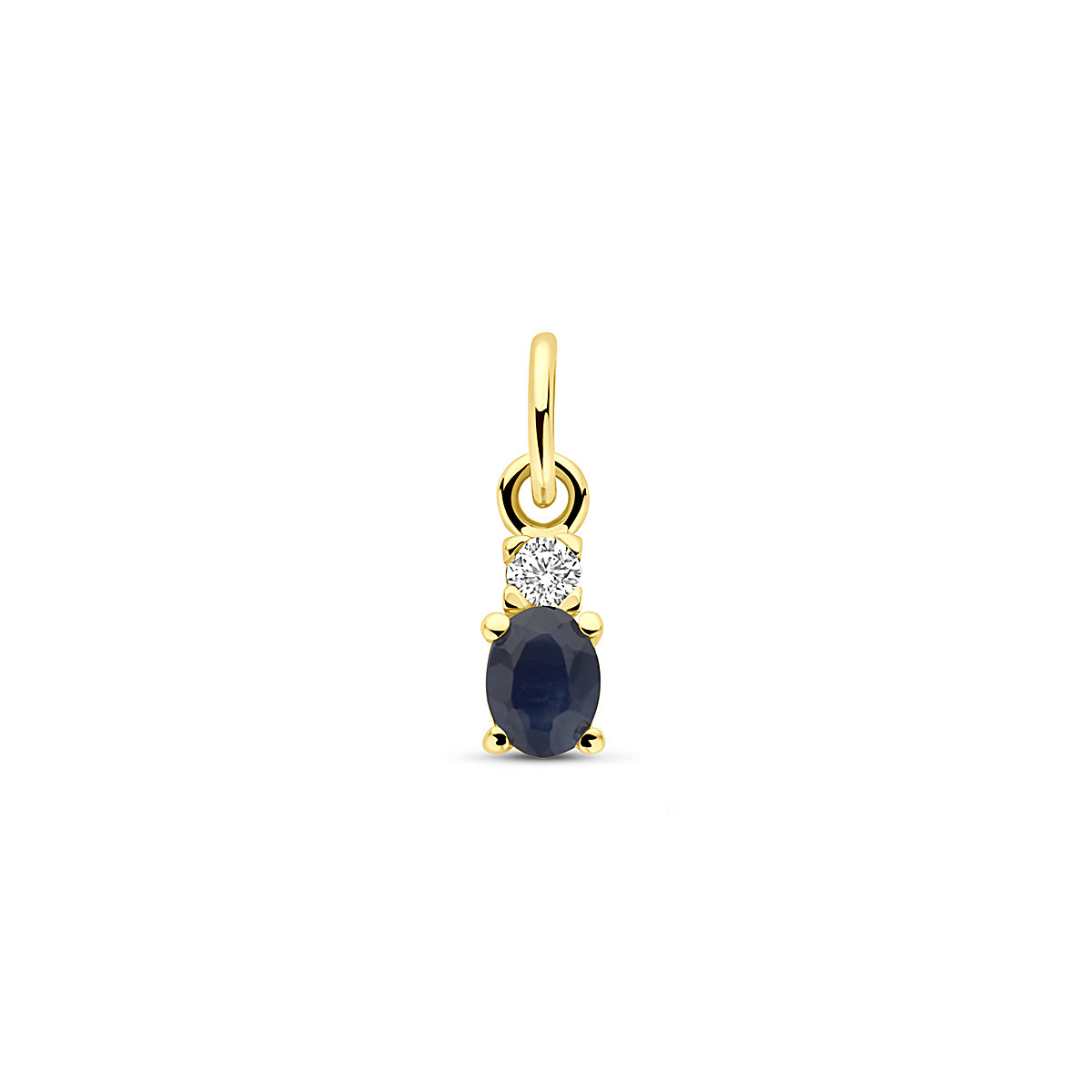 14-karaat gouden hanger met ovale saffier en transparante zirkonia - Hoogte 12 mm