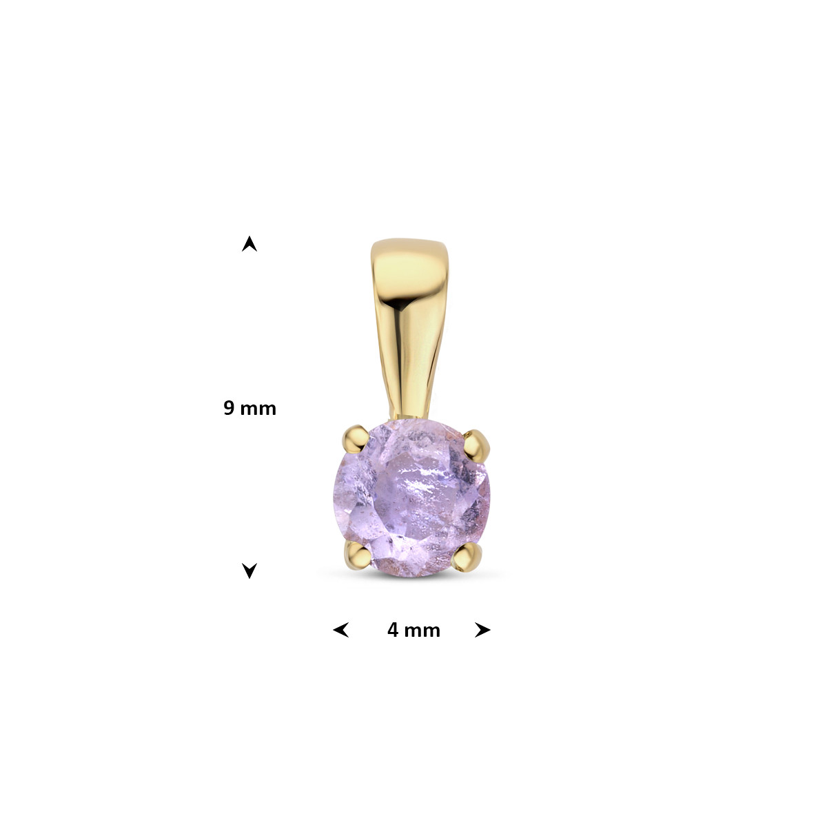 14-karaat gouden hanger met paarse ronde amethist 4 mm breed - Hoogte 9 mm
