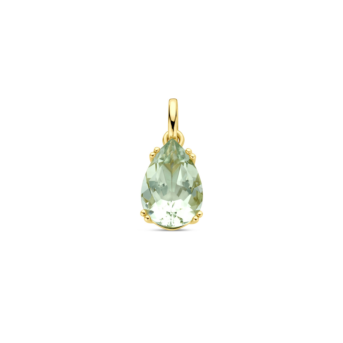 14-karaat gouden hanger met peer geslepen groene amethist - Hoogte 18 mm