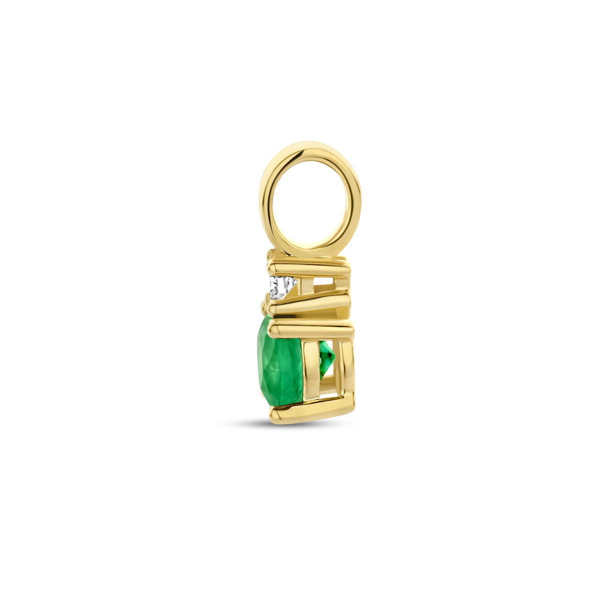 14-karaat gouden hanger met smaragd en diamant - 10.5 x 4 mm