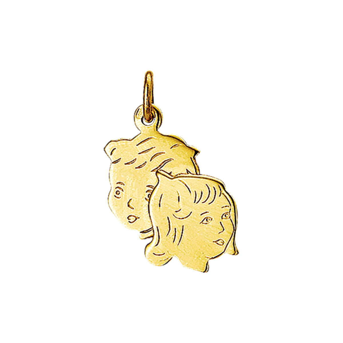 14-karaat gouden hanger met twee kinderhoofdjes meisje en jongetje 12 mm breed - Hoogte 20 mm