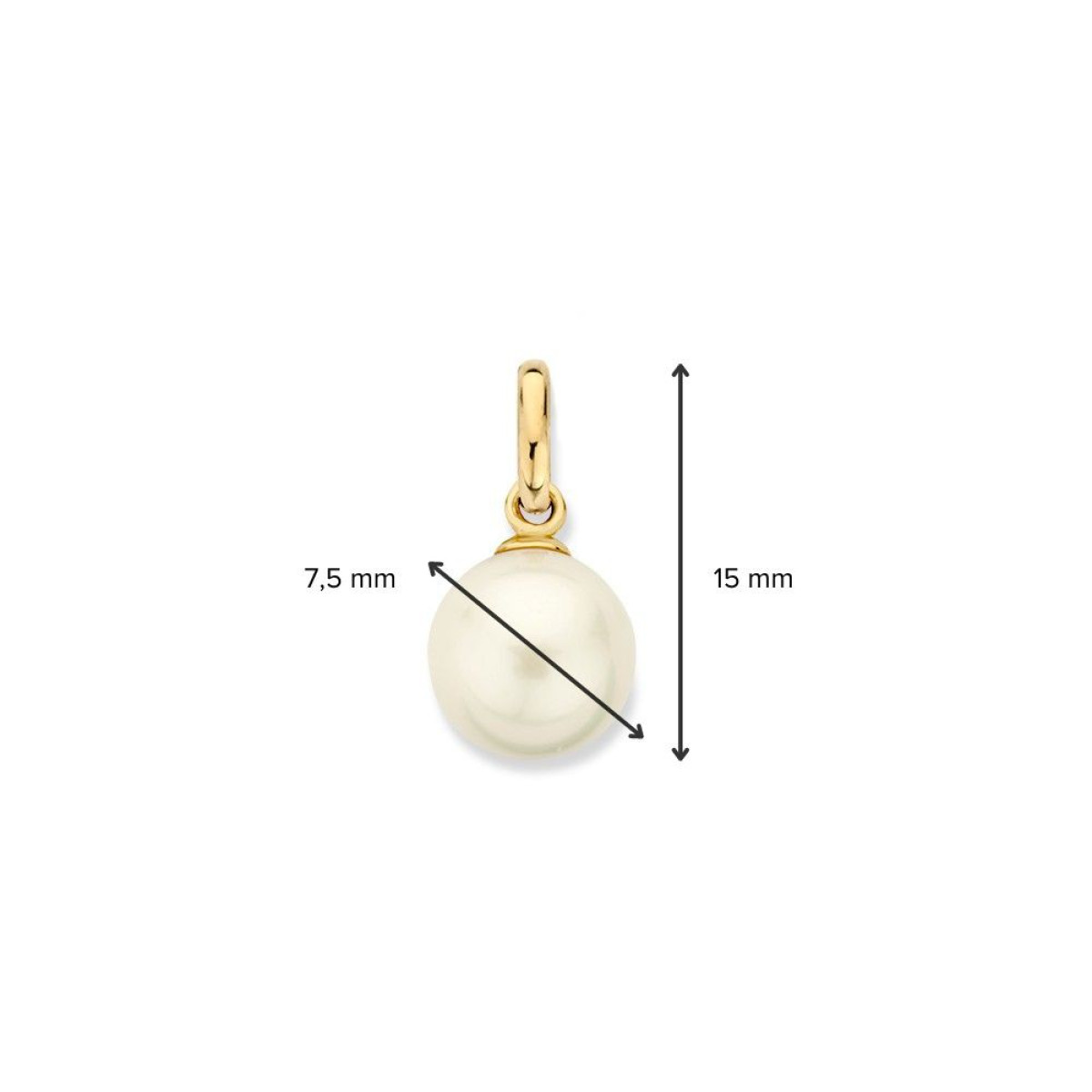 14-karaat gouden hanger met witte ronde parel - Diameter 7.5 mm