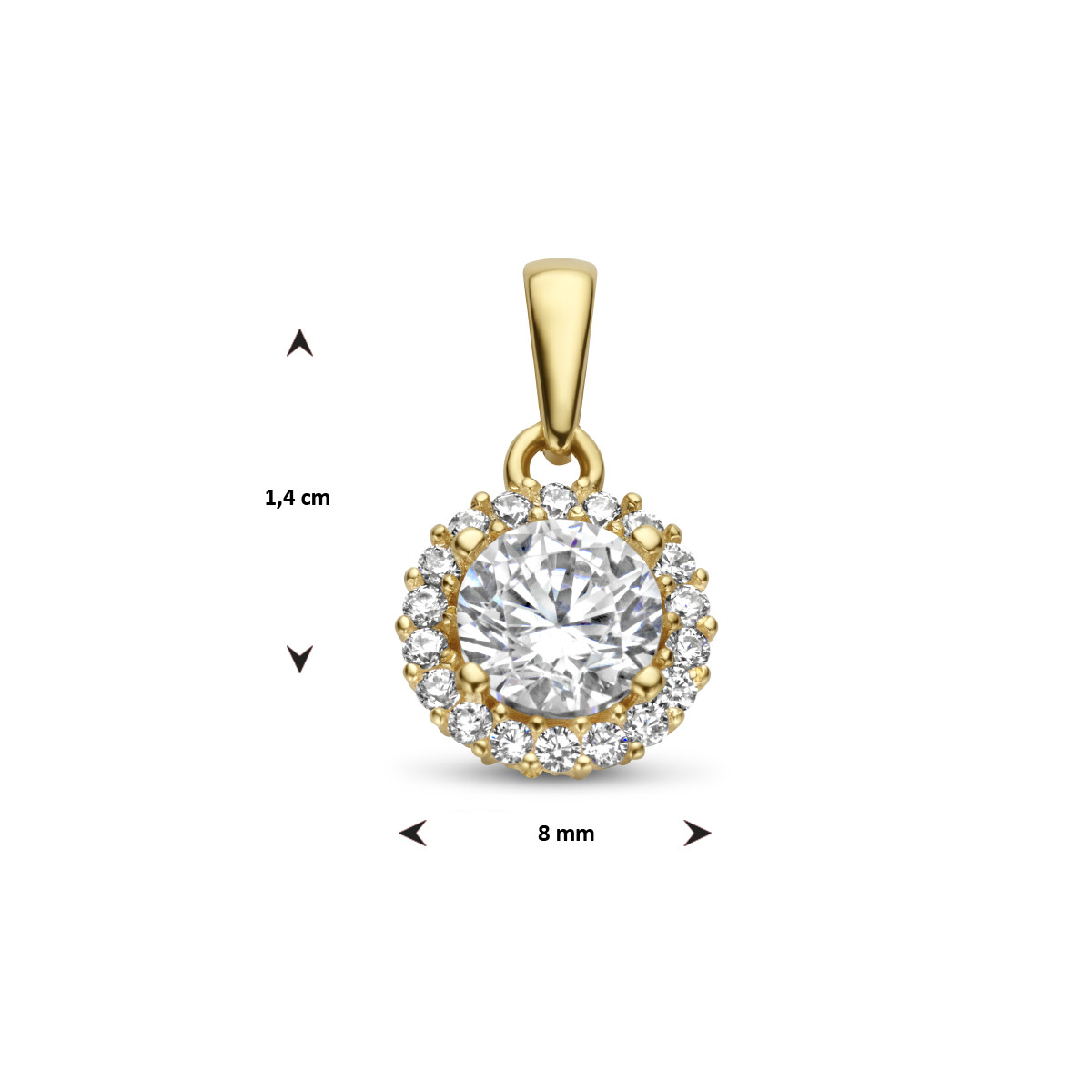 14-karaat gouden hanger met zirkonia's - 14 x 8 mm