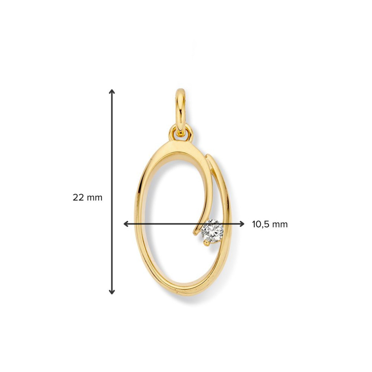 14-karaat gouden hanger open ovaal met zirkonia - 10.5 mm x 22 mm