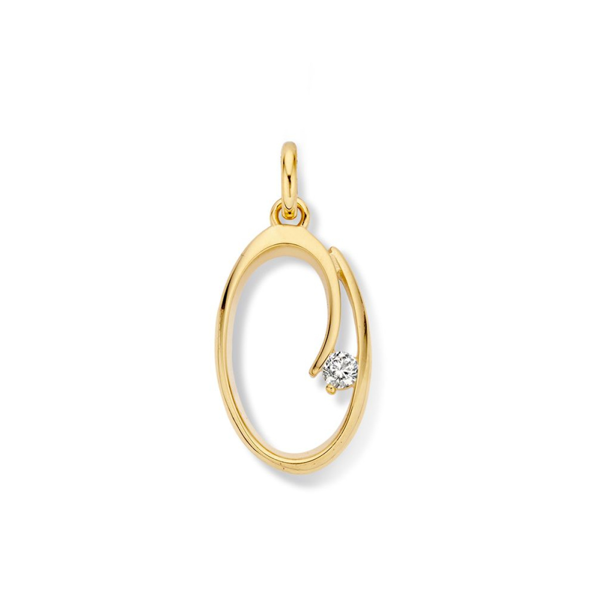 14-karaat gouden hanger open ovaal met zirkonia - 10.5 mm x 22 mm