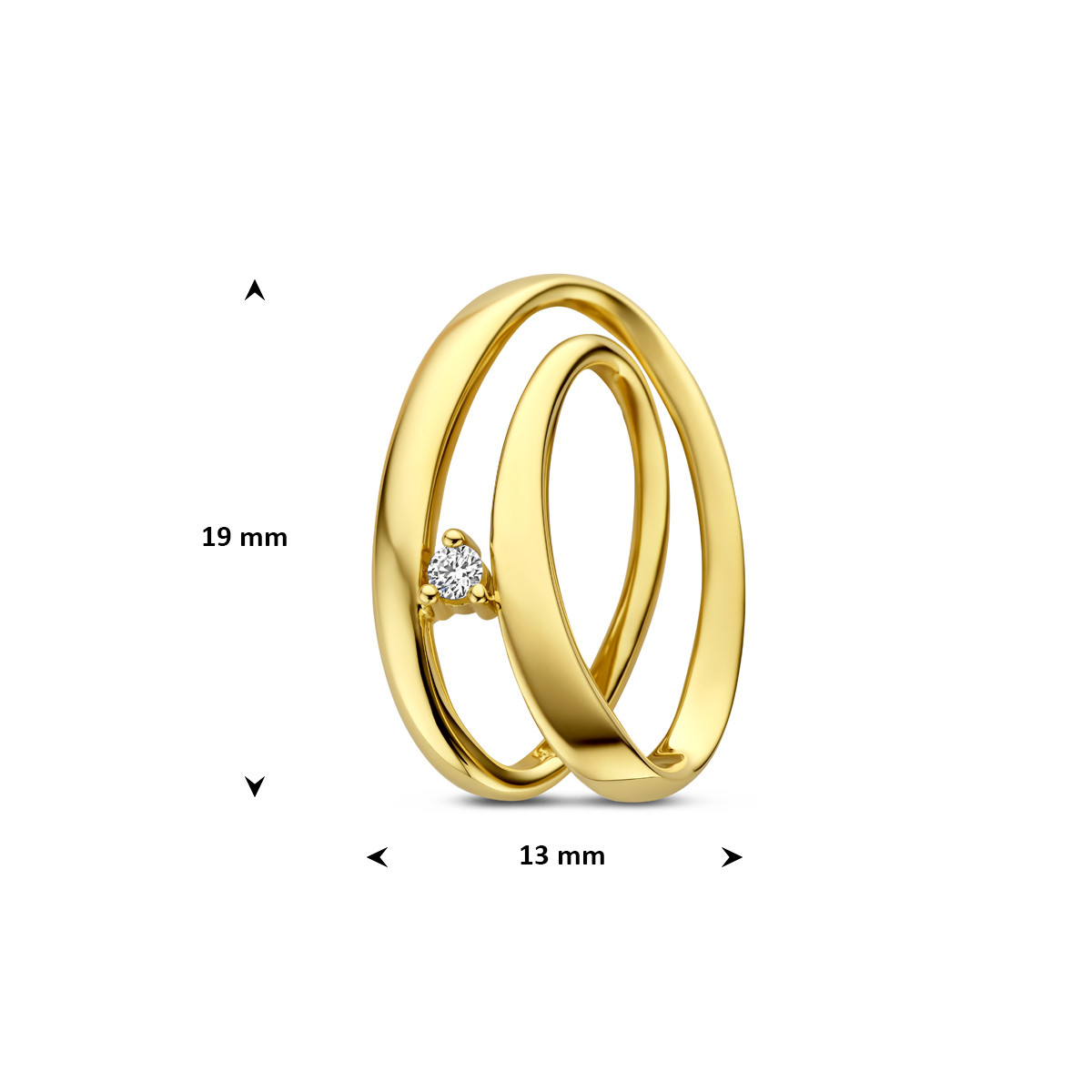 14-karaat gouden hanger ovaal met diamant 0.03 crt 13 mm breed - Hoogte 19 mm