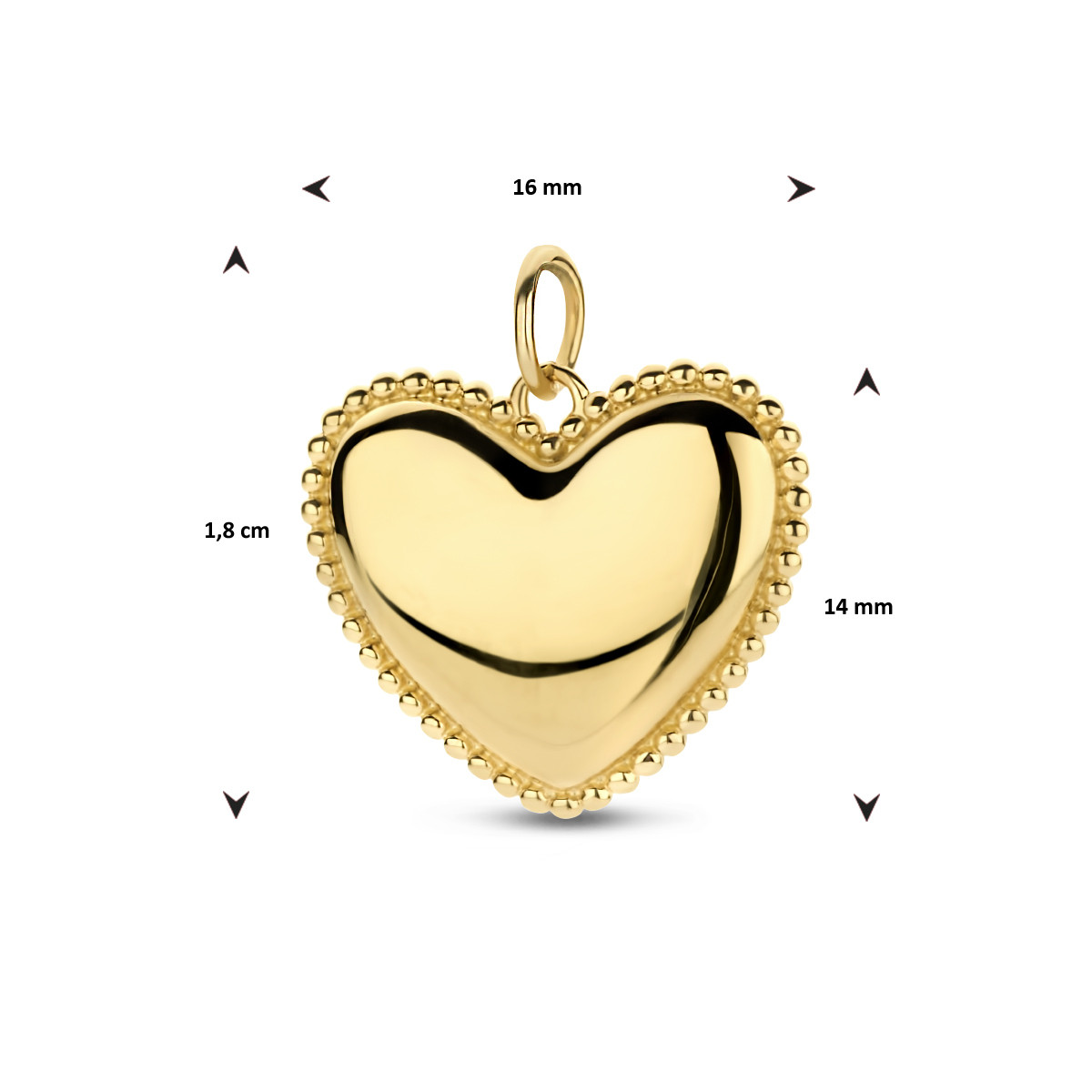 14-karaat gouden hartjes hanger met bolletjes rand 16 mm breed - Hoogte 18 mm