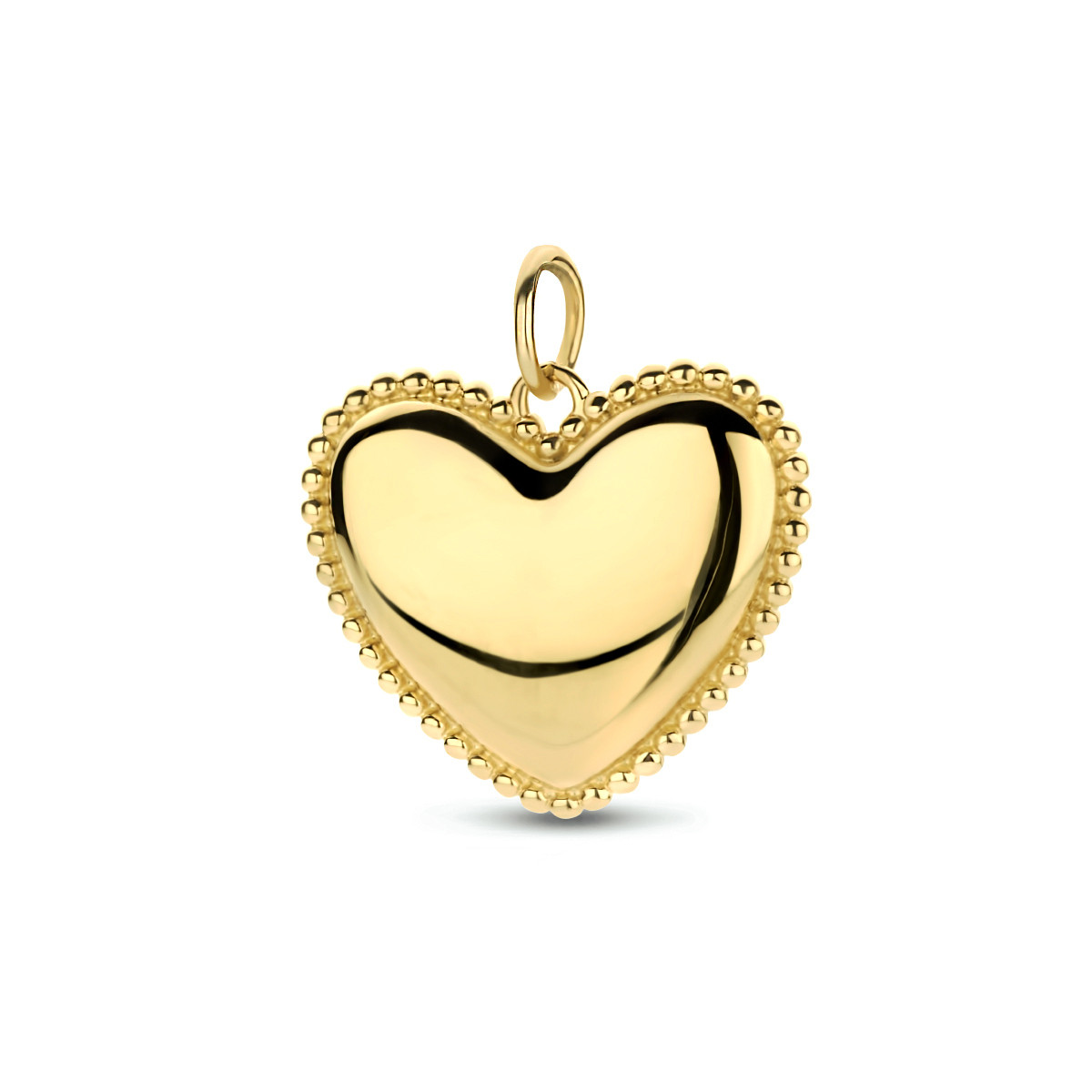 14-karaat gouden hartjes hanger met bolletjes rand 16 mm breed - Hoogte 18 mm