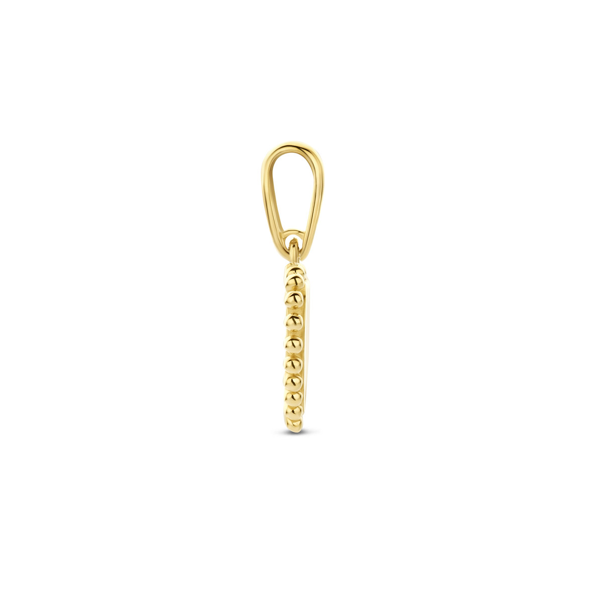 14-karaat gouden hartjes hanger met bolletjes rand 9 mm breed - Hoogte 14.5 mm