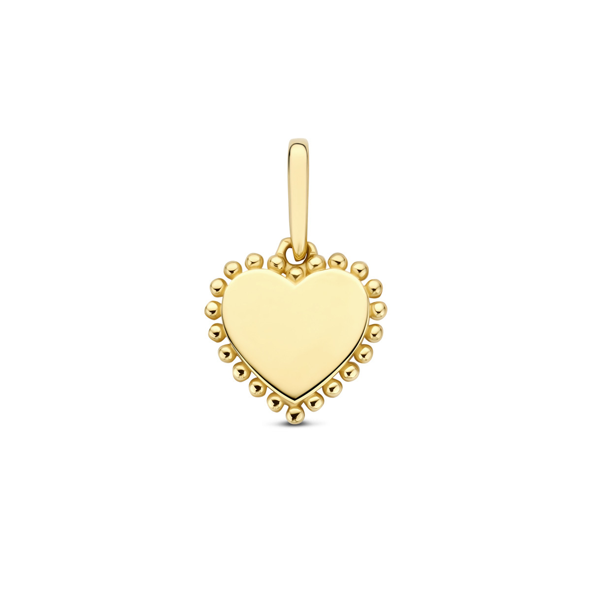 14-karaat gouden hartjes hanger met bolletjes rand 9 mm breed - Hoogte 14.5 mm