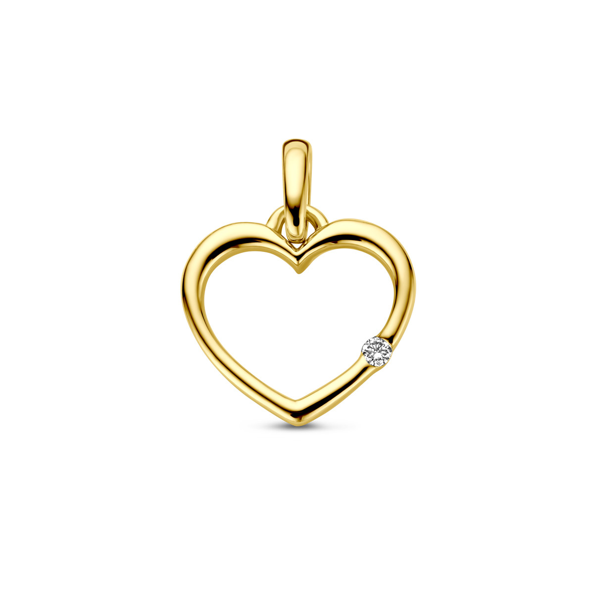 14-karaat gouden hartjes hanger met diamant 0.01 crt - 11 mm x 10.5 mm