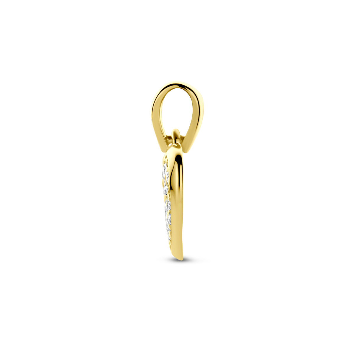 14-karaat gouden hartjes hanger met transparante zirkonia 11 mm breed - Hoogte 14 mm