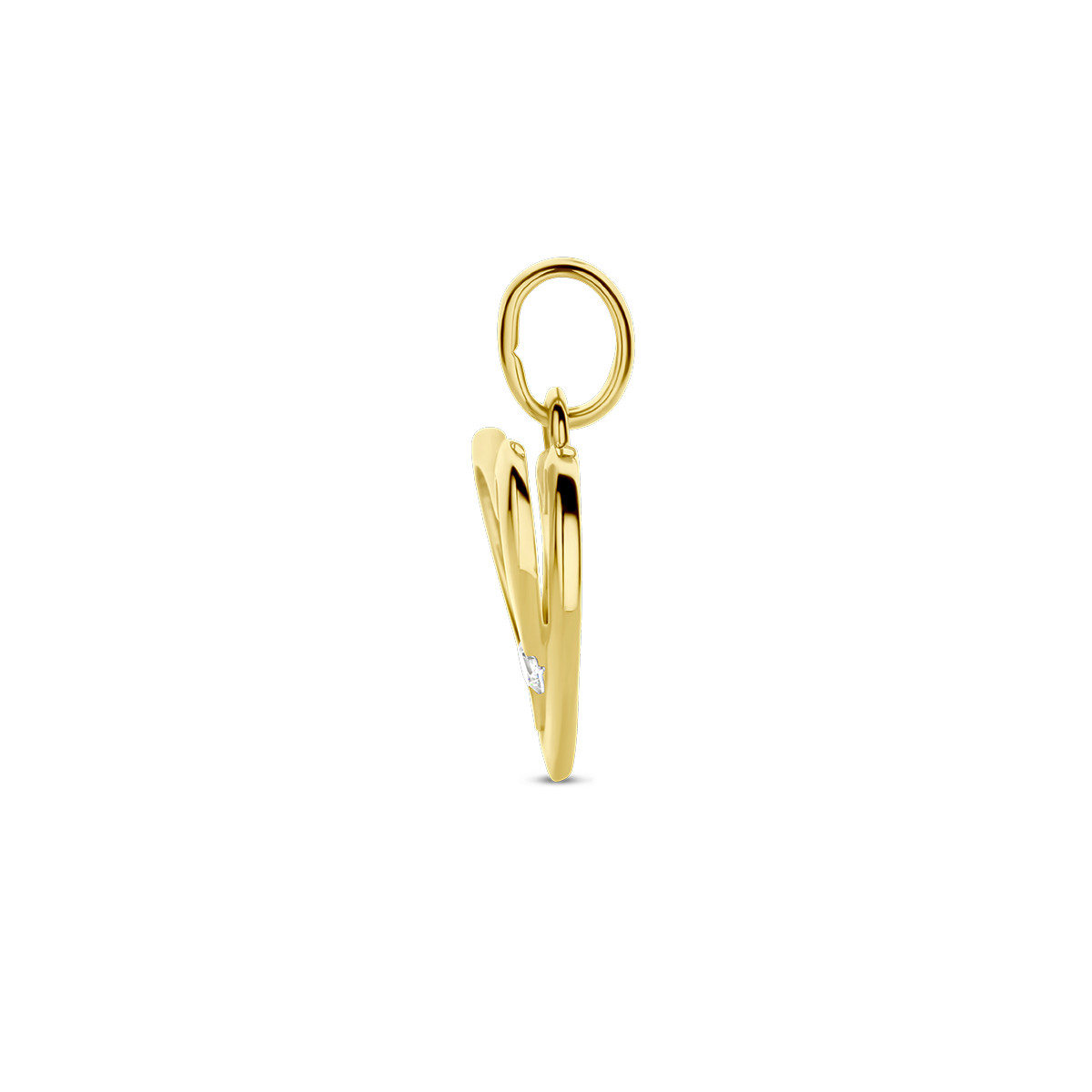 14-karaat gouden hartjes hanger met transparante zirkonia - 12 mm x 17 mm