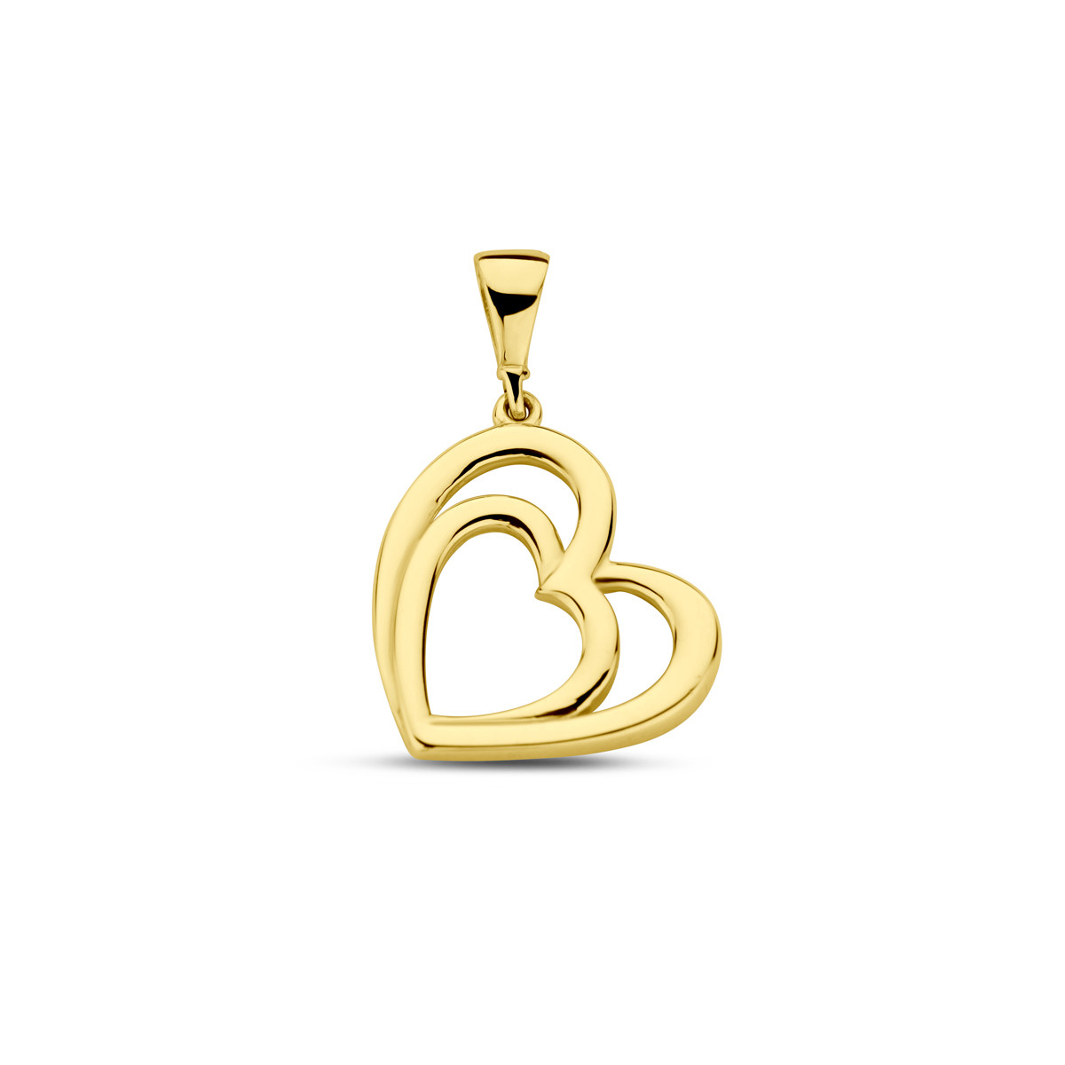 14-karaat gouden hartjes hanger met twee in elkaar verweven hartjes - 13.5 mm x 15 mm