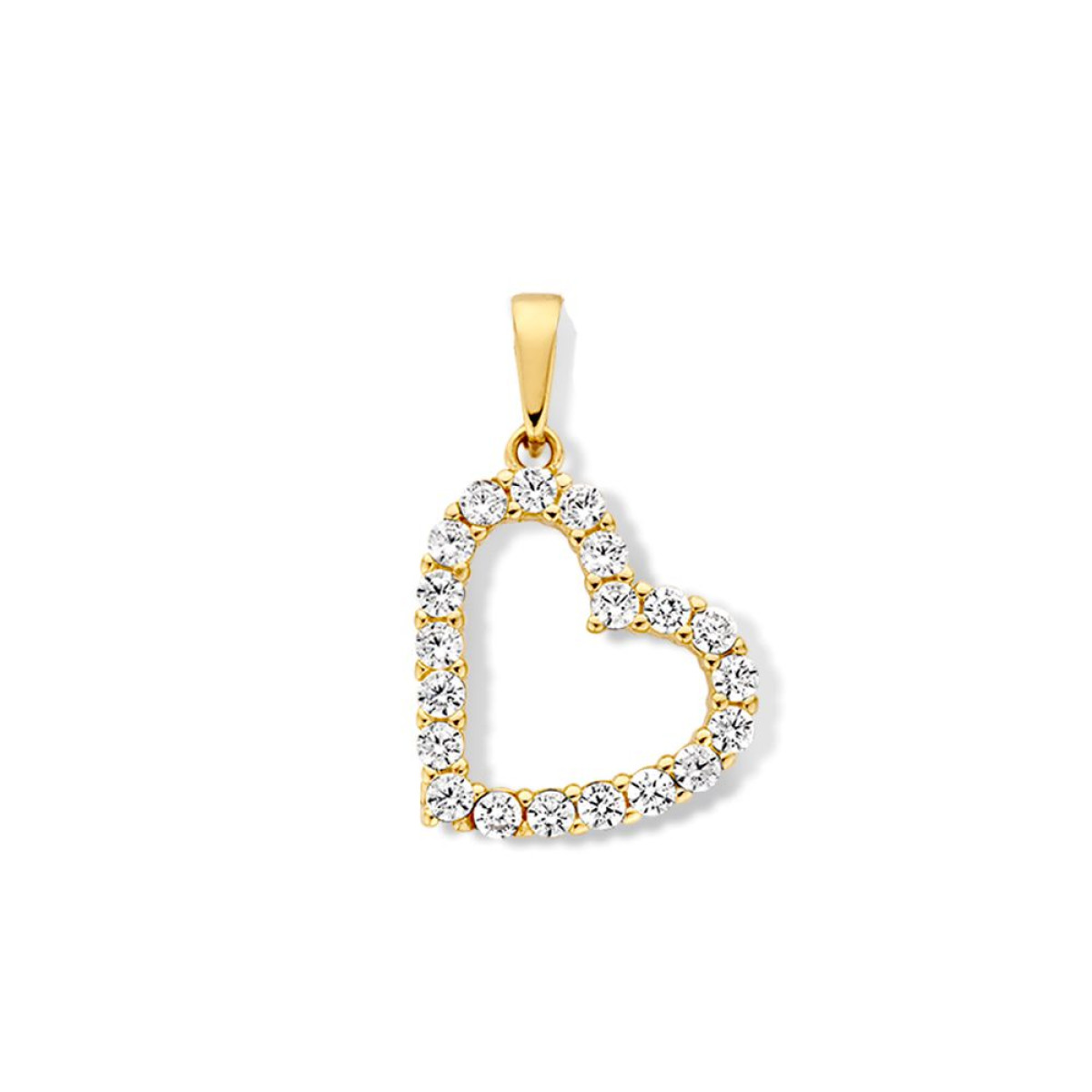 14-karaat gouden hartjes hanger met zirkonia - 14 mm x 20 mm