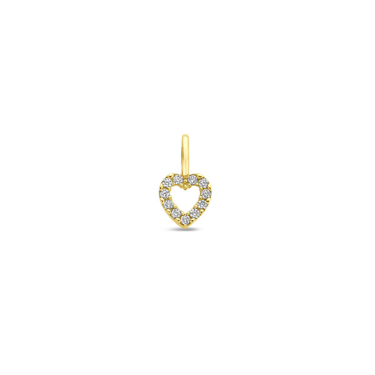 14-karaat gouden hartjes hanger met zirkonia 6 mm - Hoogte 10.5 mm