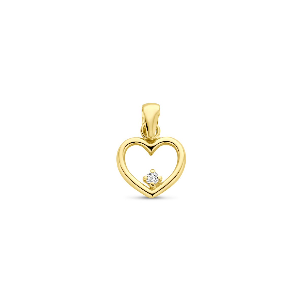 14-karaat gouden hartjes hanger met zirkonia 8.5 mm breed - Hoogte 13 mm