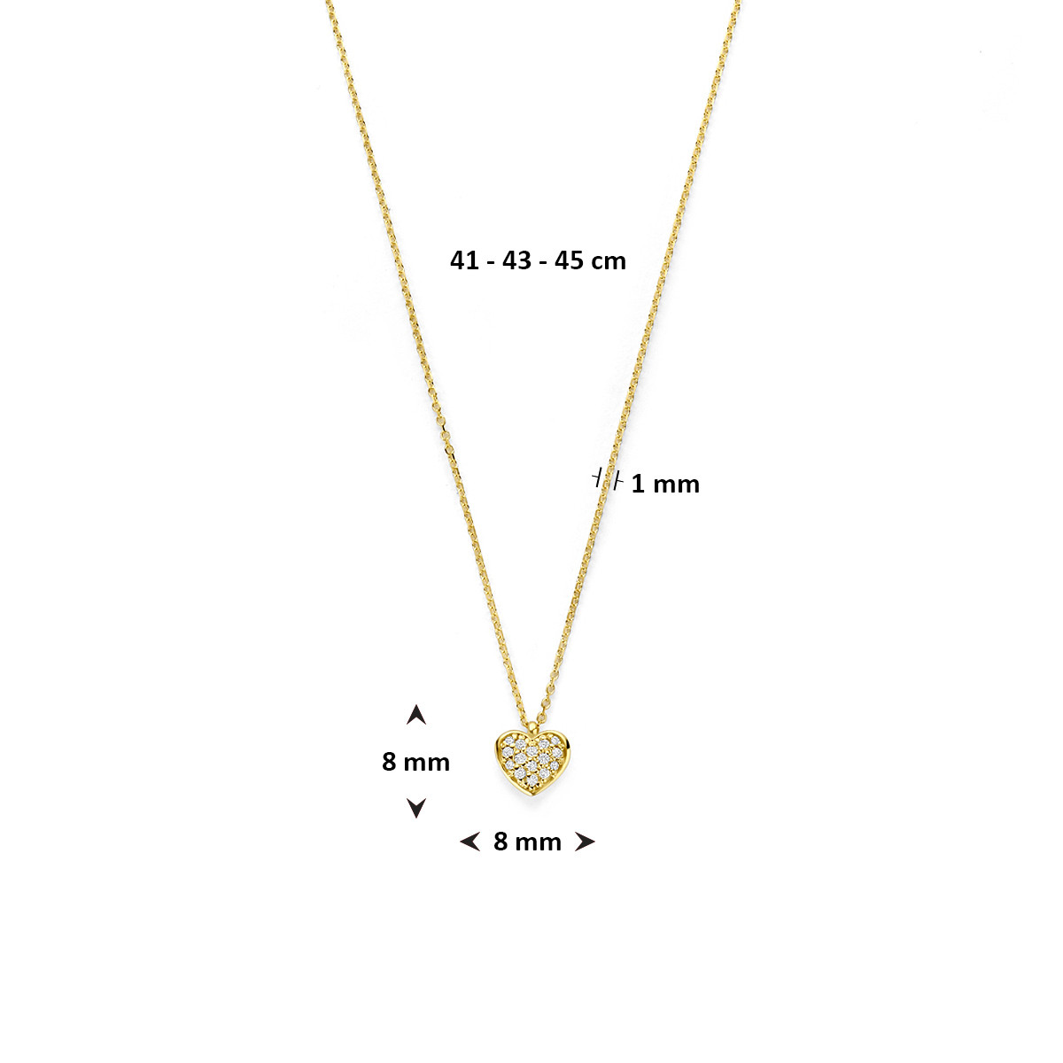 14-karaat gouden hartjes ketting met anker schakel en diamant 0.11 crt - Lengte 41-43-45 cm