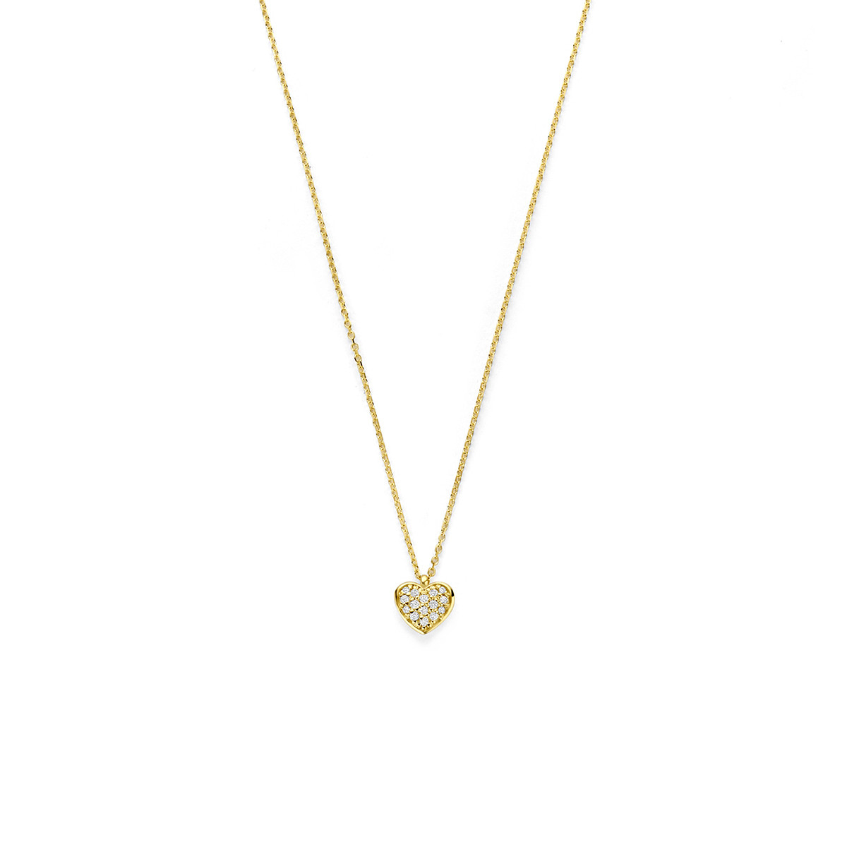 14-karaat gouden hartjes ketting met anker schakel en diamant 0.11 crt - Lengte 41-43-45 cm