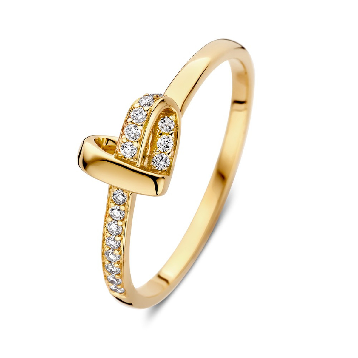14-karaat gouden hartjes ring met briljante diamanten 0.11 crt