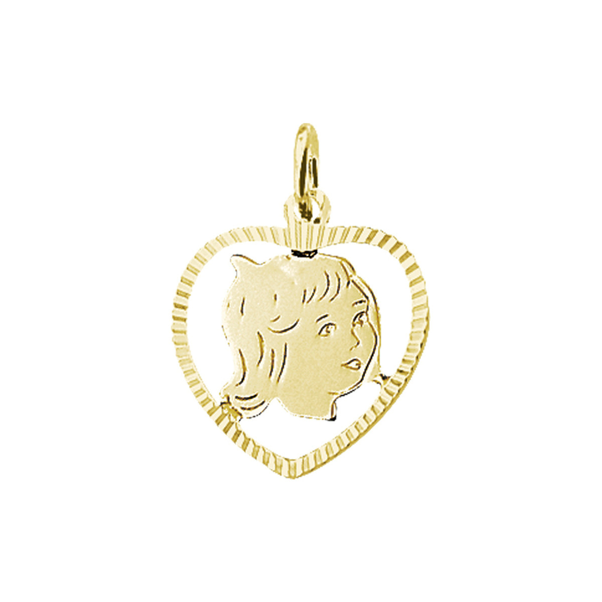 14-karaat gouden hartvormige hanger met kinderhoofdje meisje 16 mm breed - Hoogte 19 mm