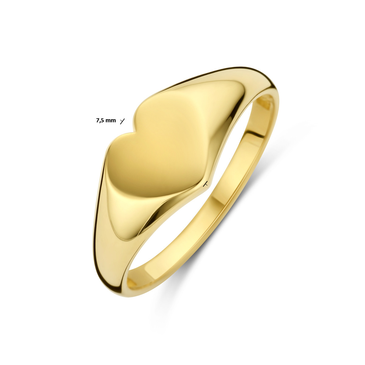 14-karaat gouden hartvormige ring met glanzende afwerking 7.5 mm breed