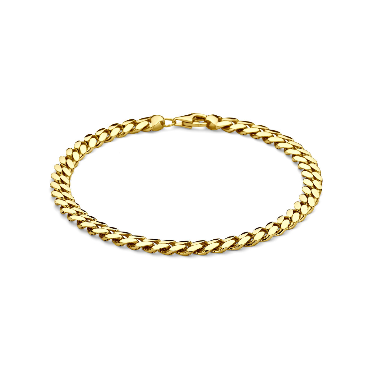14-karaat gouden heren armband met glanzende gourmet schakels 5.7 mm breed - Lengte 22 cm