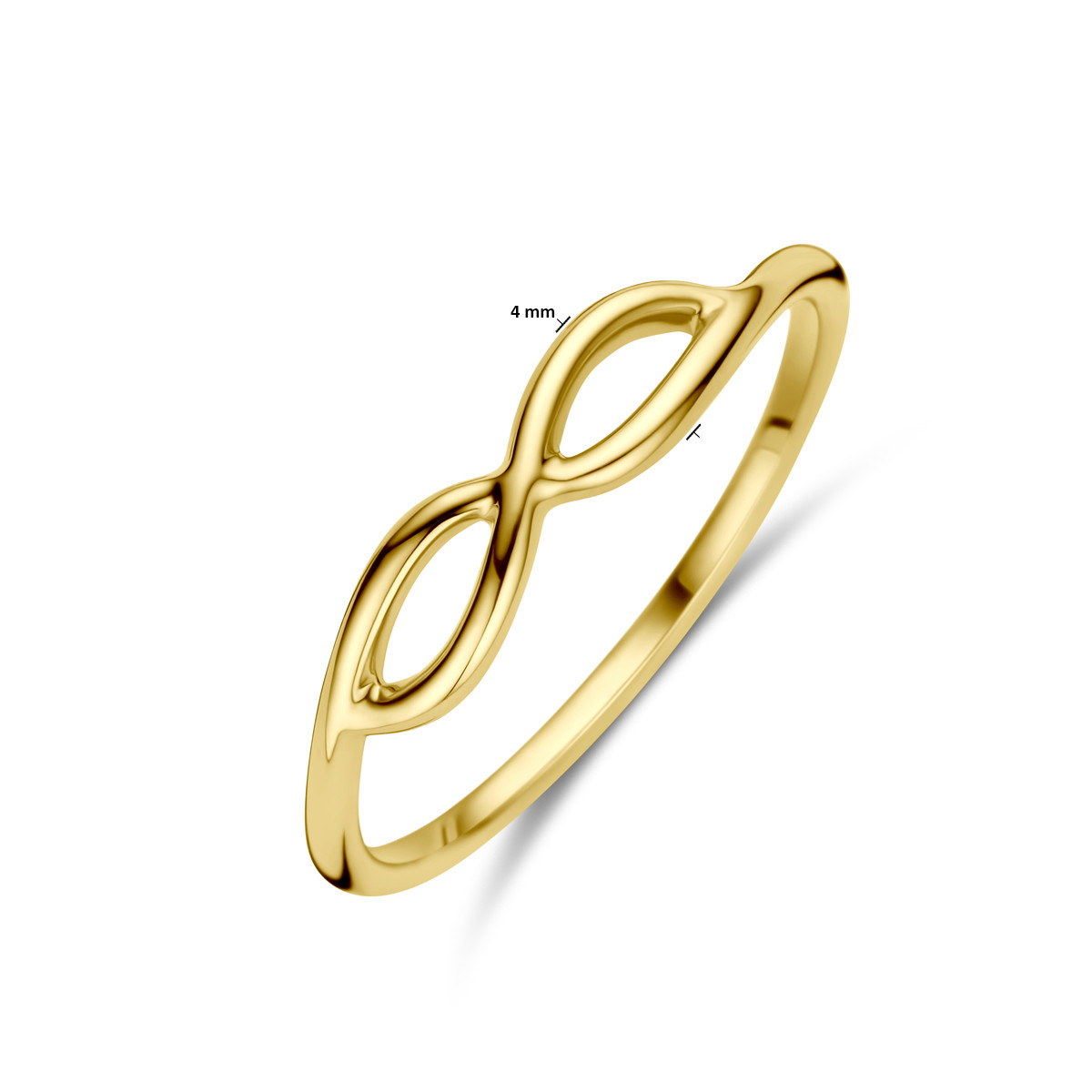 14-karaat gouden infinity ring met glanzende afwerking 4 mm breed