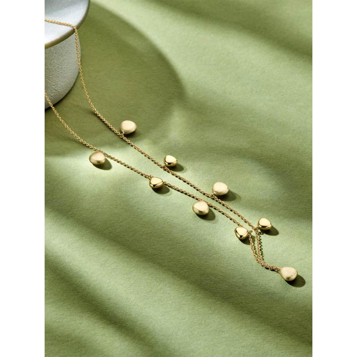 14-karaat gouden ketting met 9 hangers glanzend en scratched - Lengte 45 cm