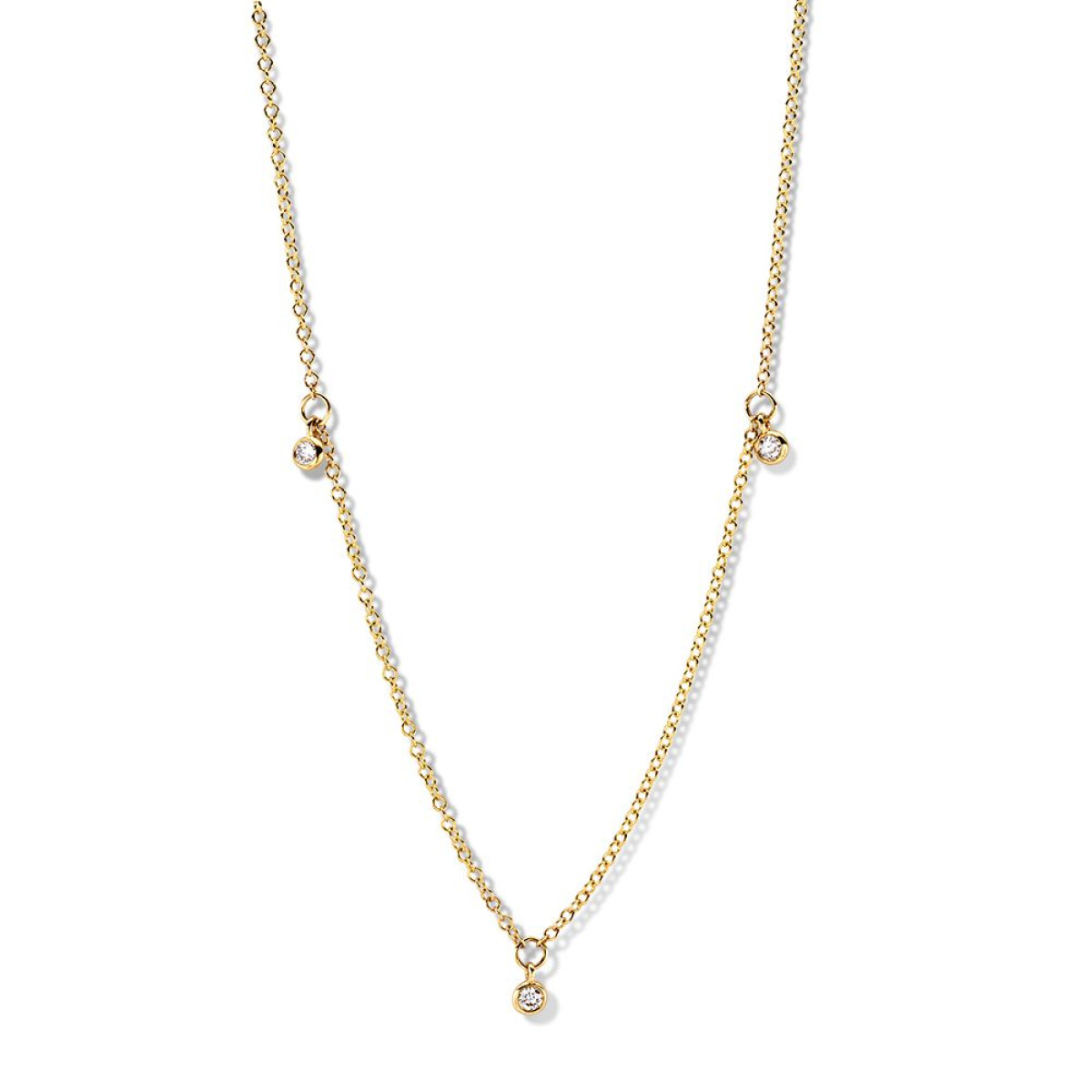 14-karaat gouden ketting met 3 ronde diamantjes - Lengte 42-45 cm