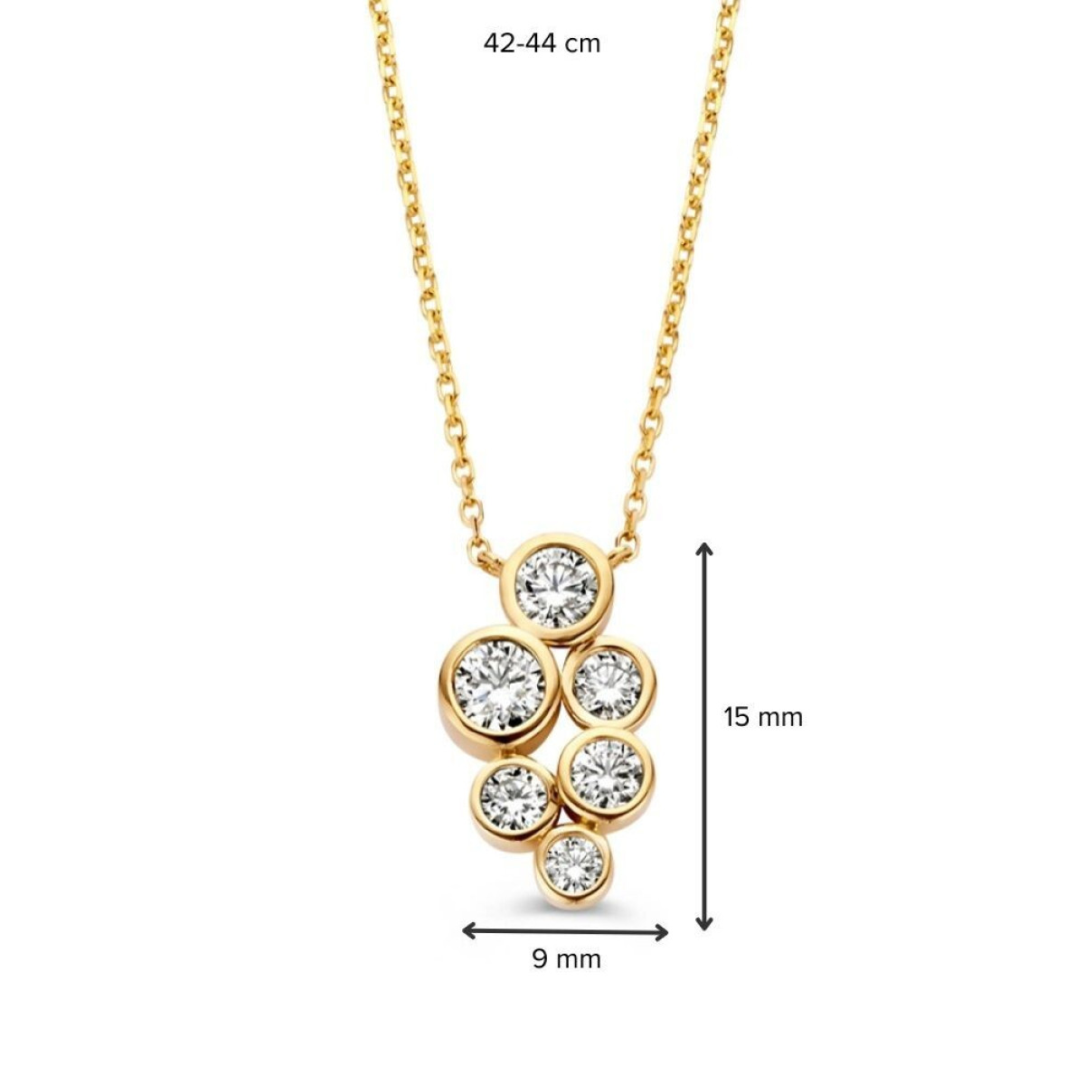14-karaat gouden ketting met 6 ronde diamanten 0.81 crt - Lengte 42 cm, 44 cm