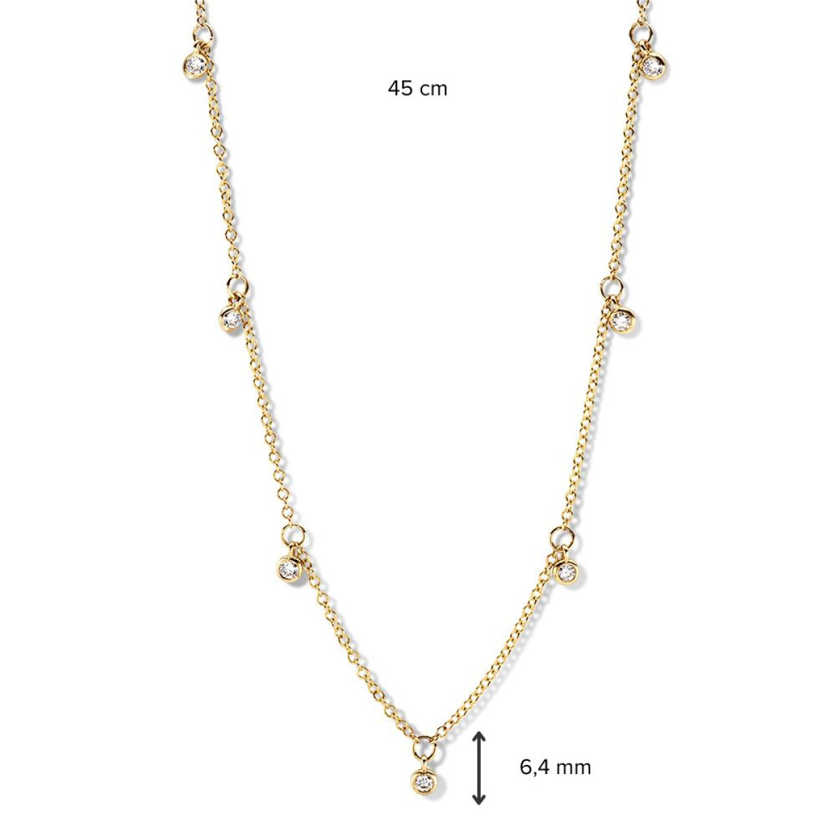 14-karaat gouden ketting met 7 ronde diamantjes - Lengte 42-45 cm