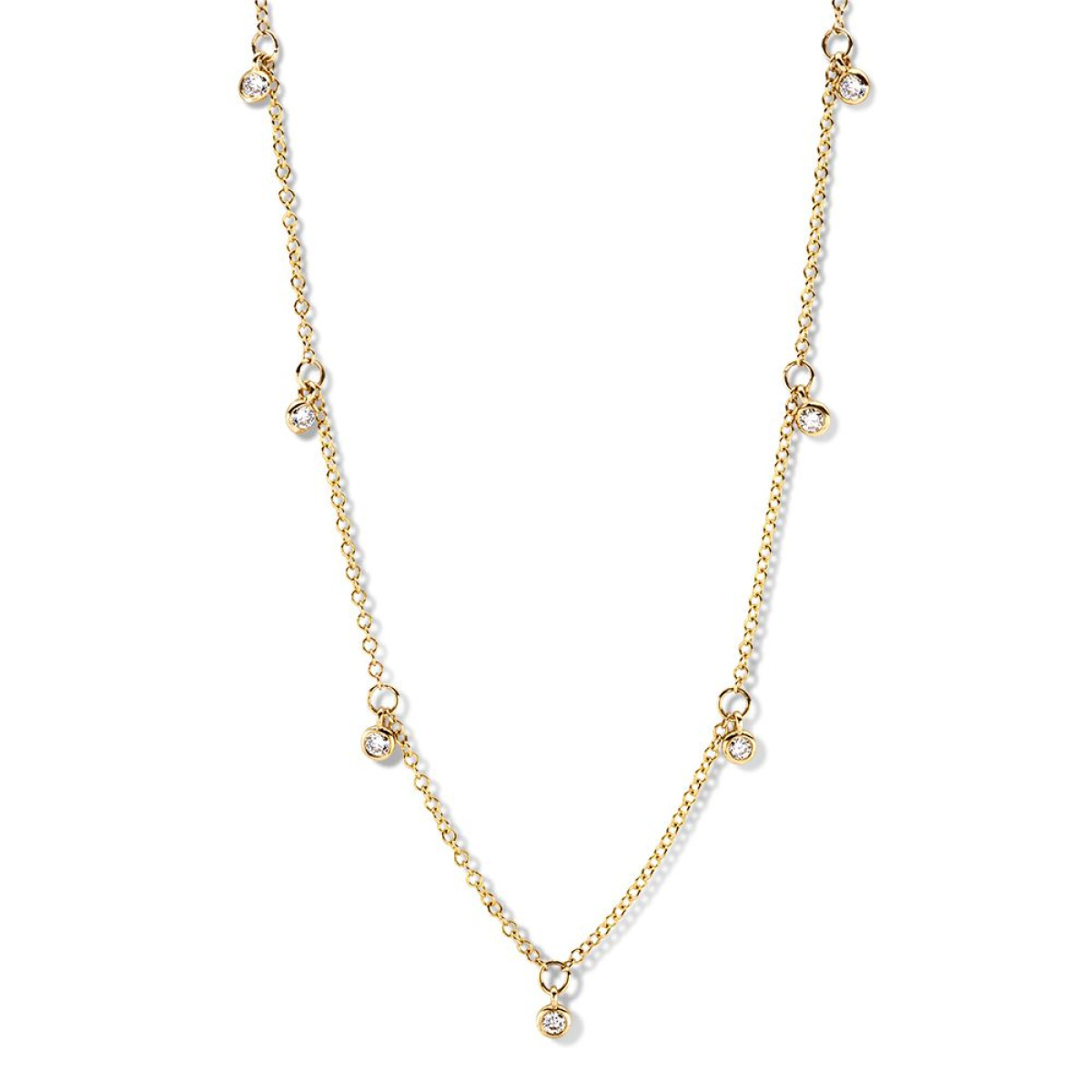 14-karaat gouden ketting met 7 ronde diamantjes - Lengte 42-45 cm