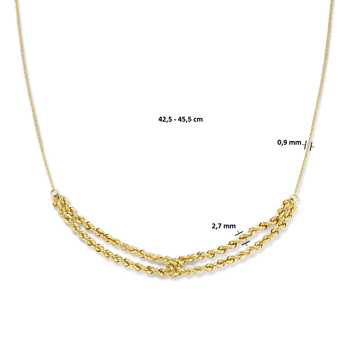 14-karaat gouden ketting met ankerschakel en koord - Lengte 42.5 - 45.5 cm
